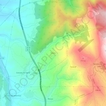 Mapa topográfico Farelo, altitud, relieve
