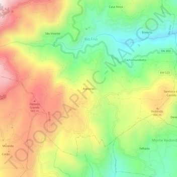 Mapa topográfico Aveleiras, altitud, relieve