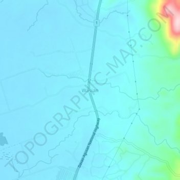 Mapa topográfico Wasian, altitud, relieve