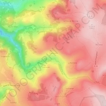 Mapa topográfico Couteaux, altitud, relieve