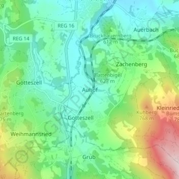 Mapa topográfico Auhof, altitud, relieve