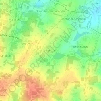 Mapa topográfico Neriga, altitud, relieve