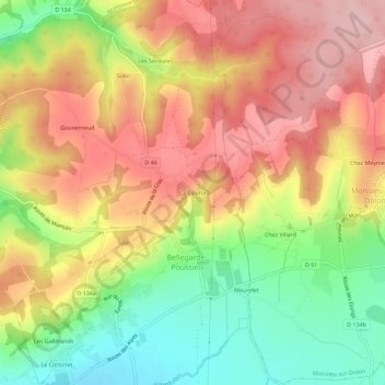 Mapa topográfico La Salette, altitud, relieve