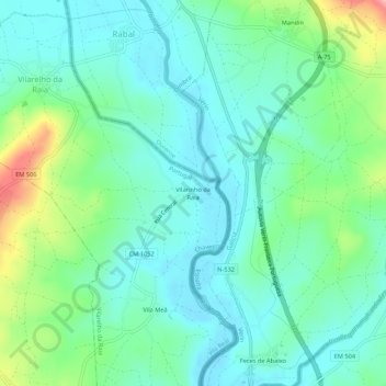Mapa topográfico Vilarinho da Raia, altitud, relieve