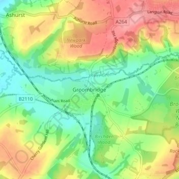 Mapa topográfico Groombridge, altitud, relieve