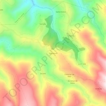 Mapa topográfico Quindous, altitud, relieve