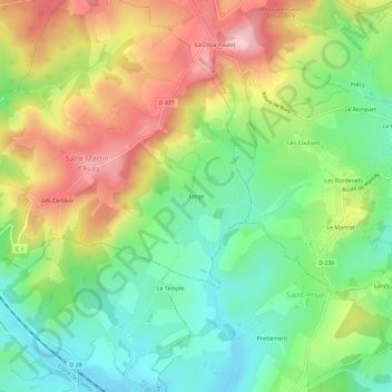 Mapa topográfico Forge, altitud, relieve