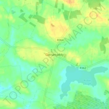 Mapa topográfico Glenamaddy, altitud, relieve