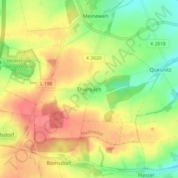 Mapa topográfico Thierbach, altitud, relieve