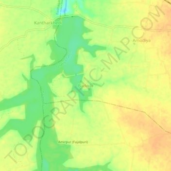 Mapa topográfico Badwai, altitud, relieve
