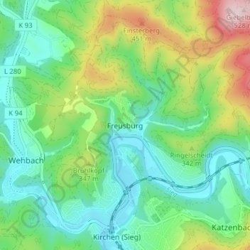 Mapa topográfico Freusburg, altitud, relieve