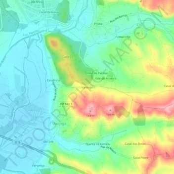 Mapa topográfico Varatojo, altitud, relieve