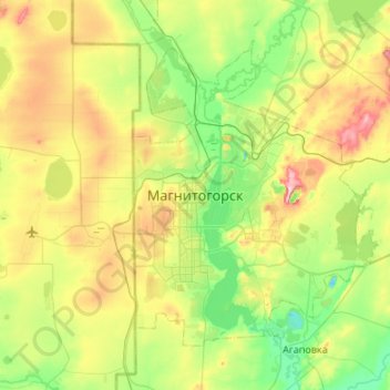 Mapa topográfico Magnitogorsk, altitud, relieve