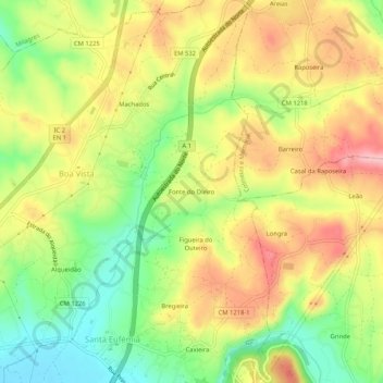 Mapa topográfico Fonte do Oleiro, altitud, relieve