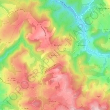 Mapa topográfico Les Corres, altitud, relieve
