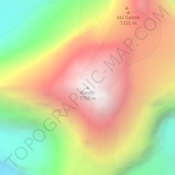 Mapa topográfico Kamet, altitud, relieve