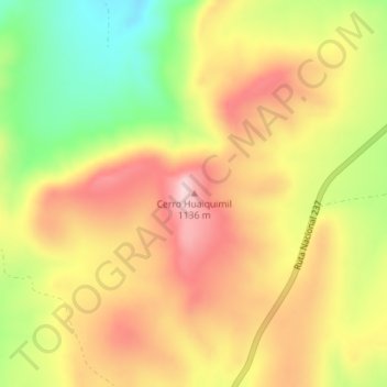 Mapa topográfico Cerro Huaiquimil, altitud, relieve