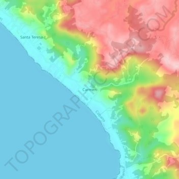 Mapa topográfico Carmen, altitud, relieve