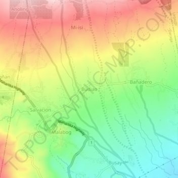 Mapa topográfico Budiao, altitud, relieve