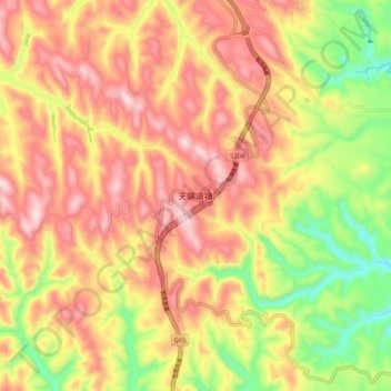 Mapa topográfico Tianciwan, altitud, relieve
