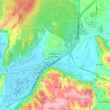 Mapa topográfico Valado dos Frades, altitud, relieve