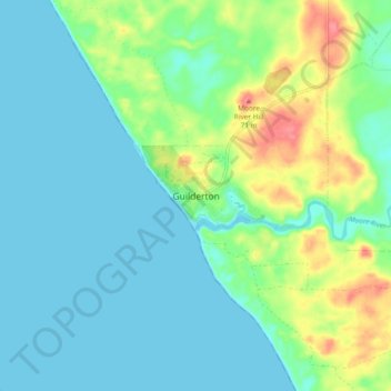Mapa topográfico Guilderton, altitud, relieve