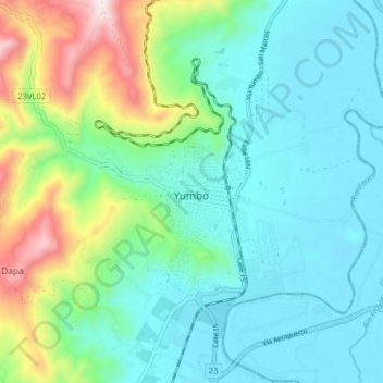 Mapa topográfico Yumbo, altitud, relieve