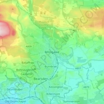 Mapa topográfico Milngavie, altitud, relieve