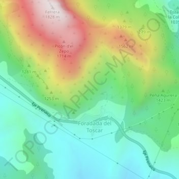 Mapa topográfico El Toscar, altitud, relieve
