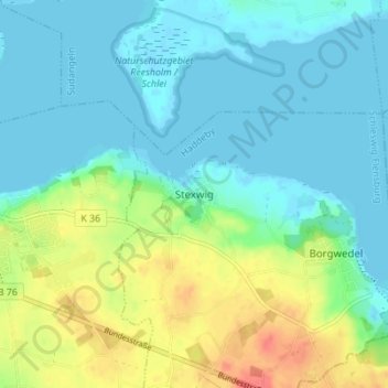 Mapa topográfico Stexwig, altitud, relieve