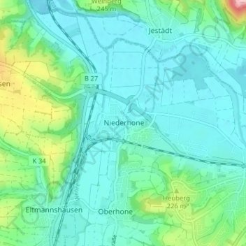 Mapa topográfico Niederhone, altitud, relieve