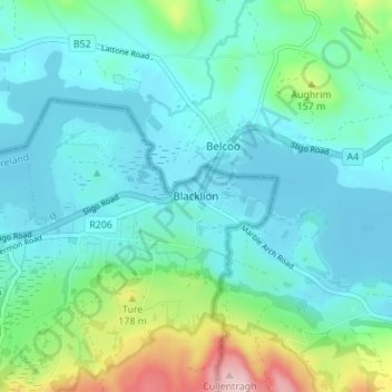 Mapa topográfico Blacklion, altitud, relieve