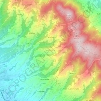 Mapa topográfico Porciano, altitud, relieve