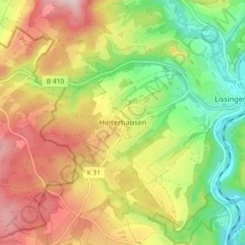 Mapa topográfico Hinterhausen, altitud, relieve