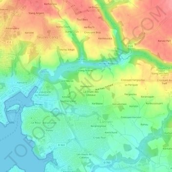 Mapa topográfico Kerandon, altitud, relieve