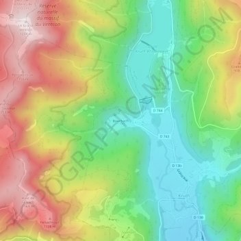 Mapa topográfico Bourbach, altitud, relieve