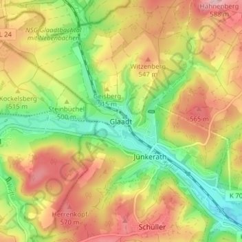Mapa topográfico Glaadt, altitud, relieve