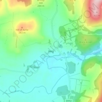 Mapa topográfico Keig, altitud, relieve