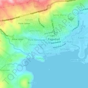 Mapa topográfico Purok Riverside, altitud, relieve