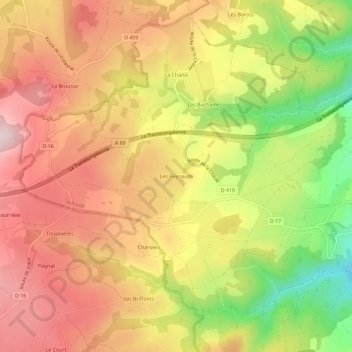 Mapa topográfico Les Raynauds, altitud, relieve