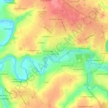 Mapa topográfico Le Val d'Evre, altitud, relieve