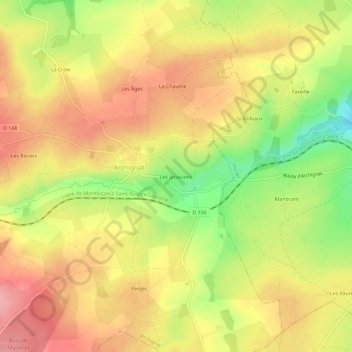 Mapa topográfico Les Jarassons, altitud, relieve