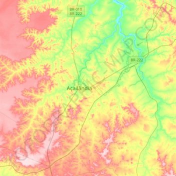 Mapa topográfico Açailândia, altitud, relieve