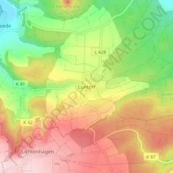 Mapa topográfico Lüntorf, altitud, relieve