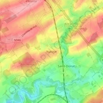 Mapa topográfico Natoye, altitud, relieve