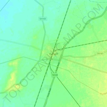 Mapa topográfico Karjan, altitud, relieve