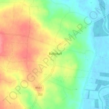 Mapa topográfico Ballyduff, altitud, relieve