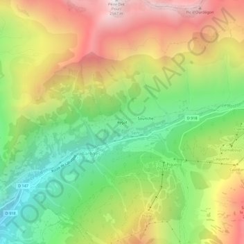 Mapa topográfico Aygat, altitud, relieve