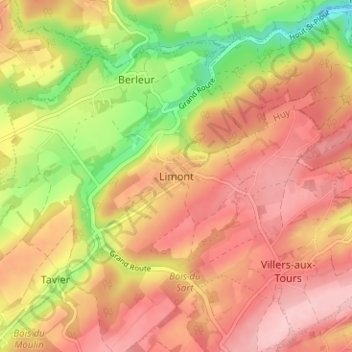 Mapa topográfico Limont, altitud, relieve