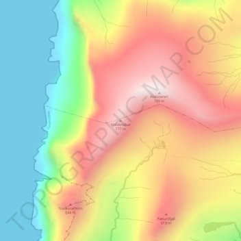 Mapa topográfico Malaknúkur, altitud, relieve